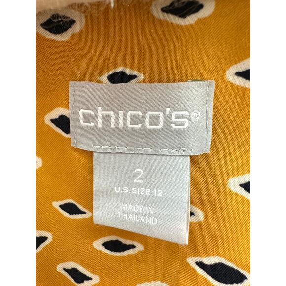 CHICOS | No Iron Golden Yellow Contemporary Medallion Print Button Up Top | 12 - Picture 5 of 7